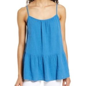Caslon Cotton Gauze Tank Top Blue SZ S